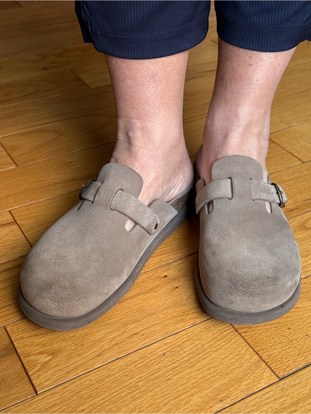 MEPHISTO Taupe Suede Cork Footbed Clogs Sandals